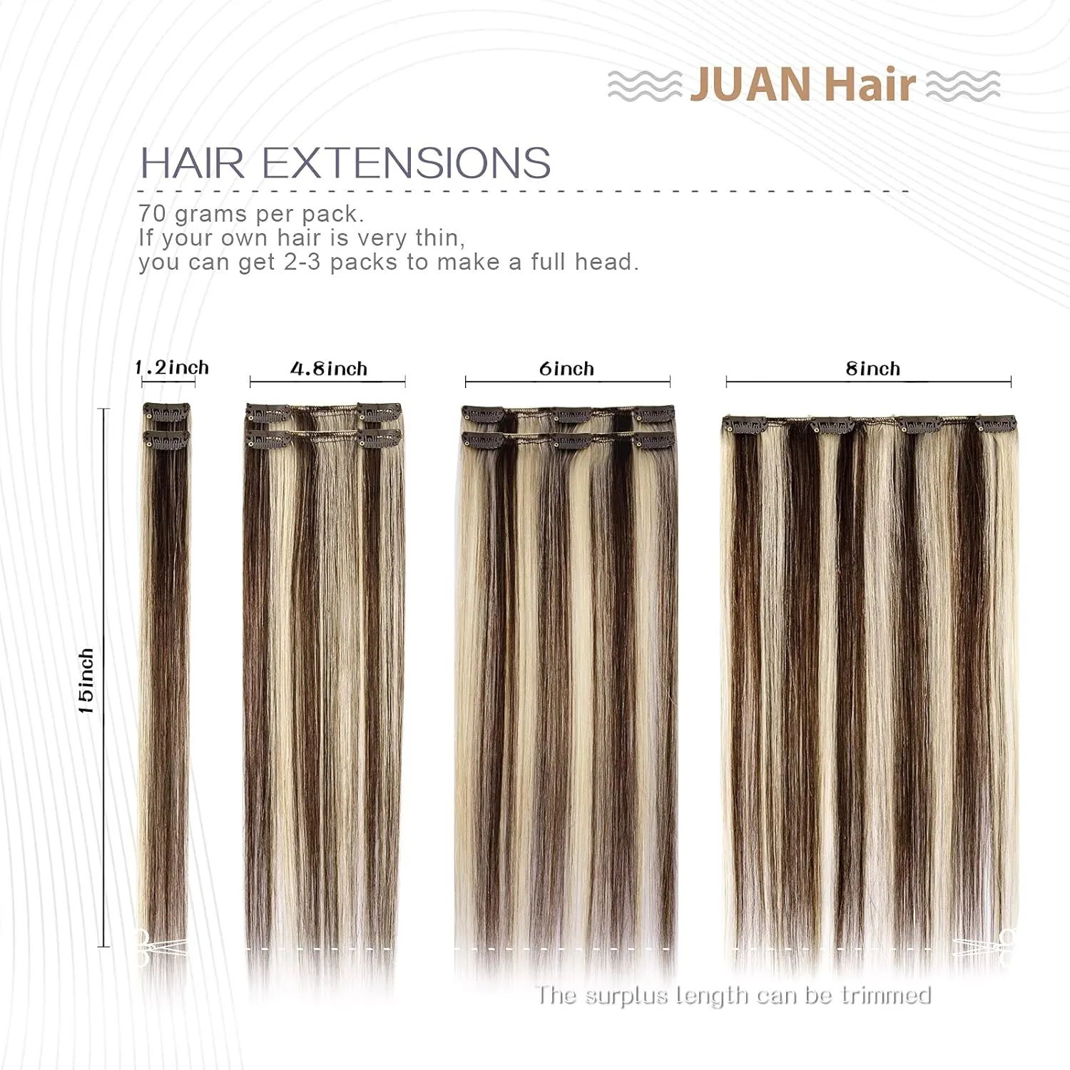 Dark Brown Mixed Bleach Blonde Clip in Hair Extensions Highlight Hair Extensions 100% Remy Human Hair Soft Silky Straight 7pcs 16clips One Pack (18 Inch #2P613)