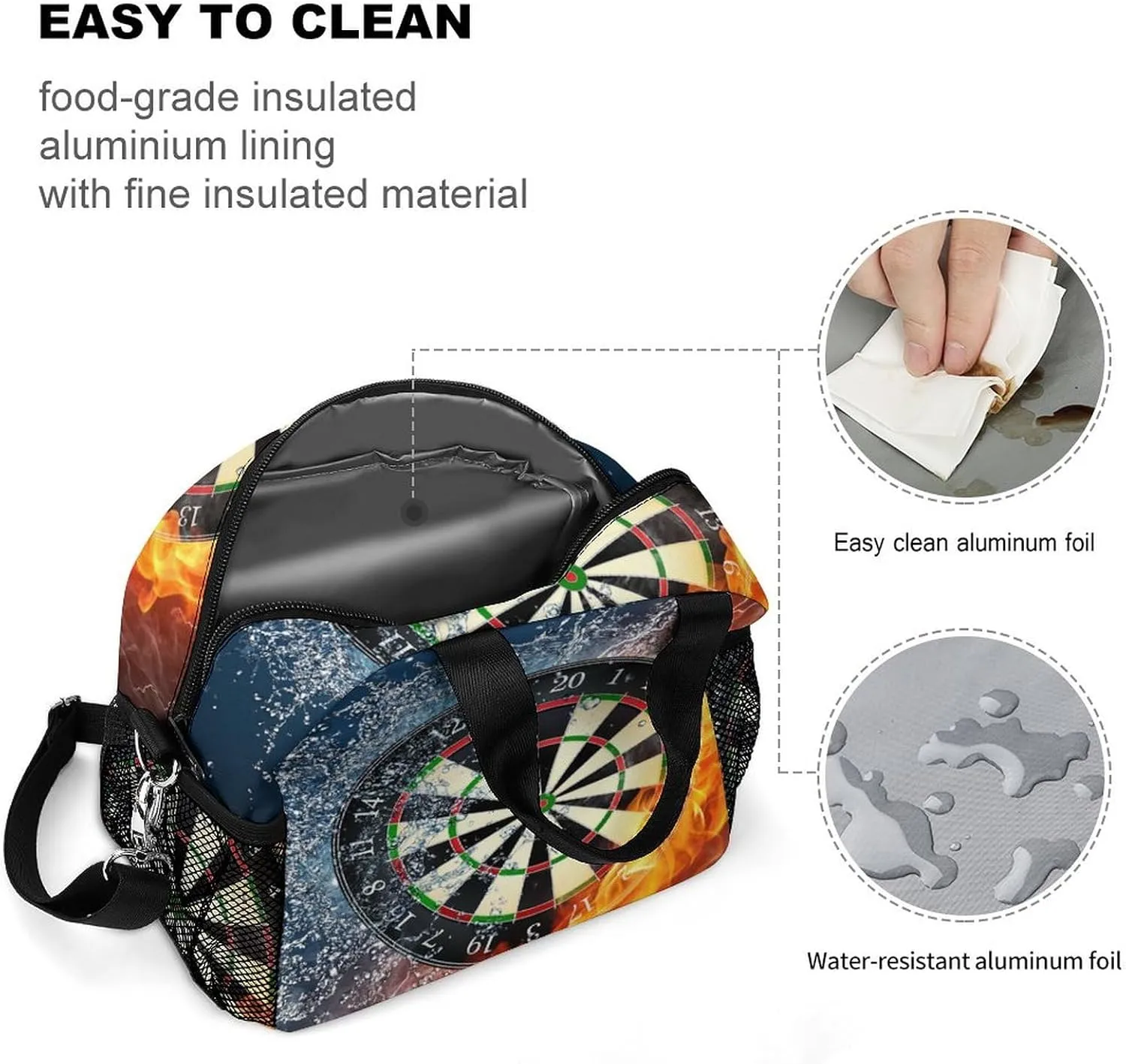 Dart Board Target Ice Fire Art Adjustable Shoulder Strap Insulated And Leak Proof Premium Lunch Bag Unisex