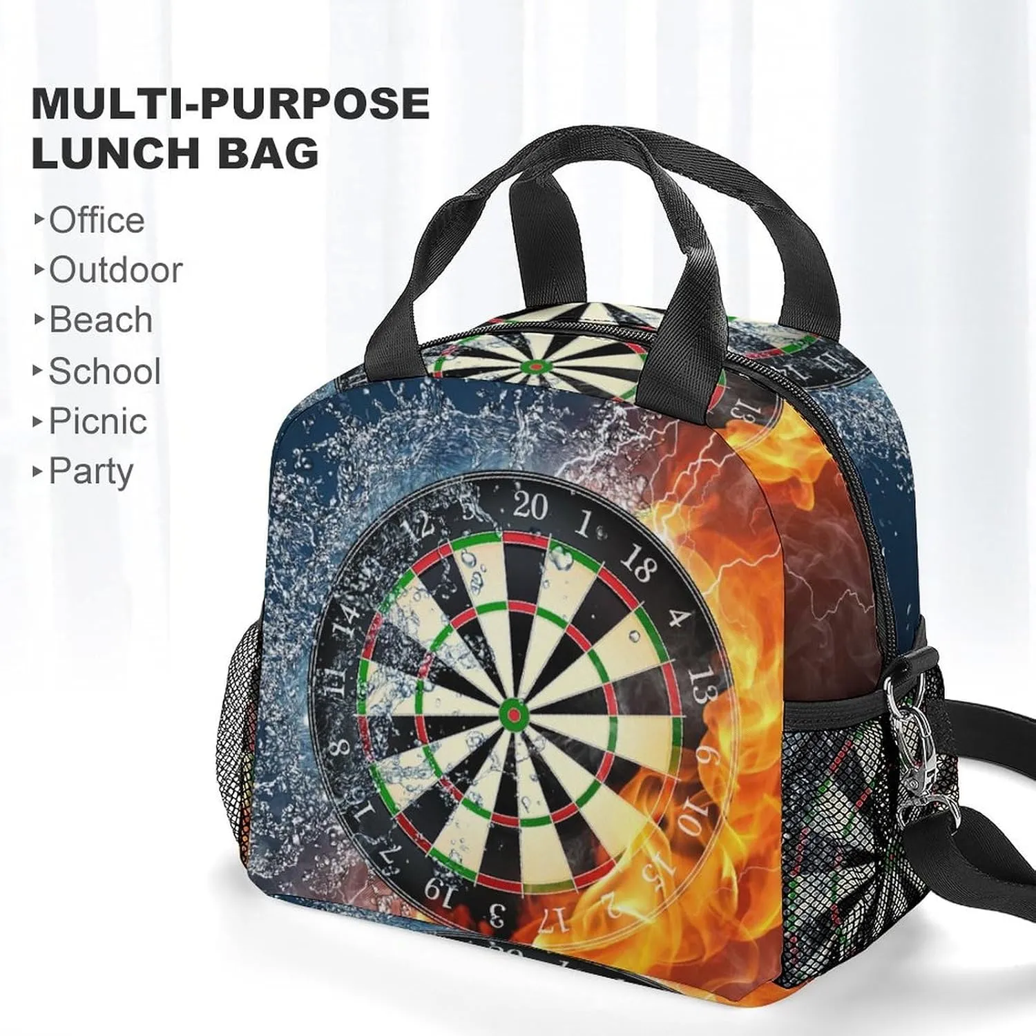 Dart Board Target Ice Fire Art Adjustable Shoulder Strap Insulated And Leak Proof Premium Lunch Bag Unisex
