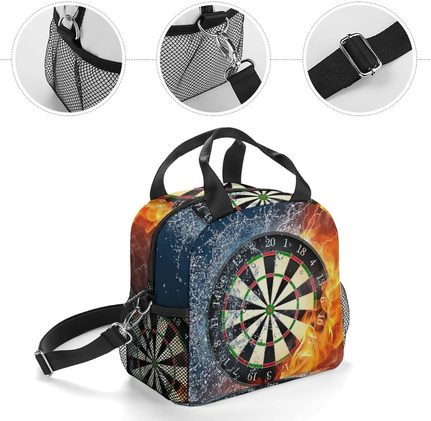 Dart Board Target Ice Fire Art Adjustable Shoulder Strap Insulated And Leak Proof Premium Lunch Bag Unisex