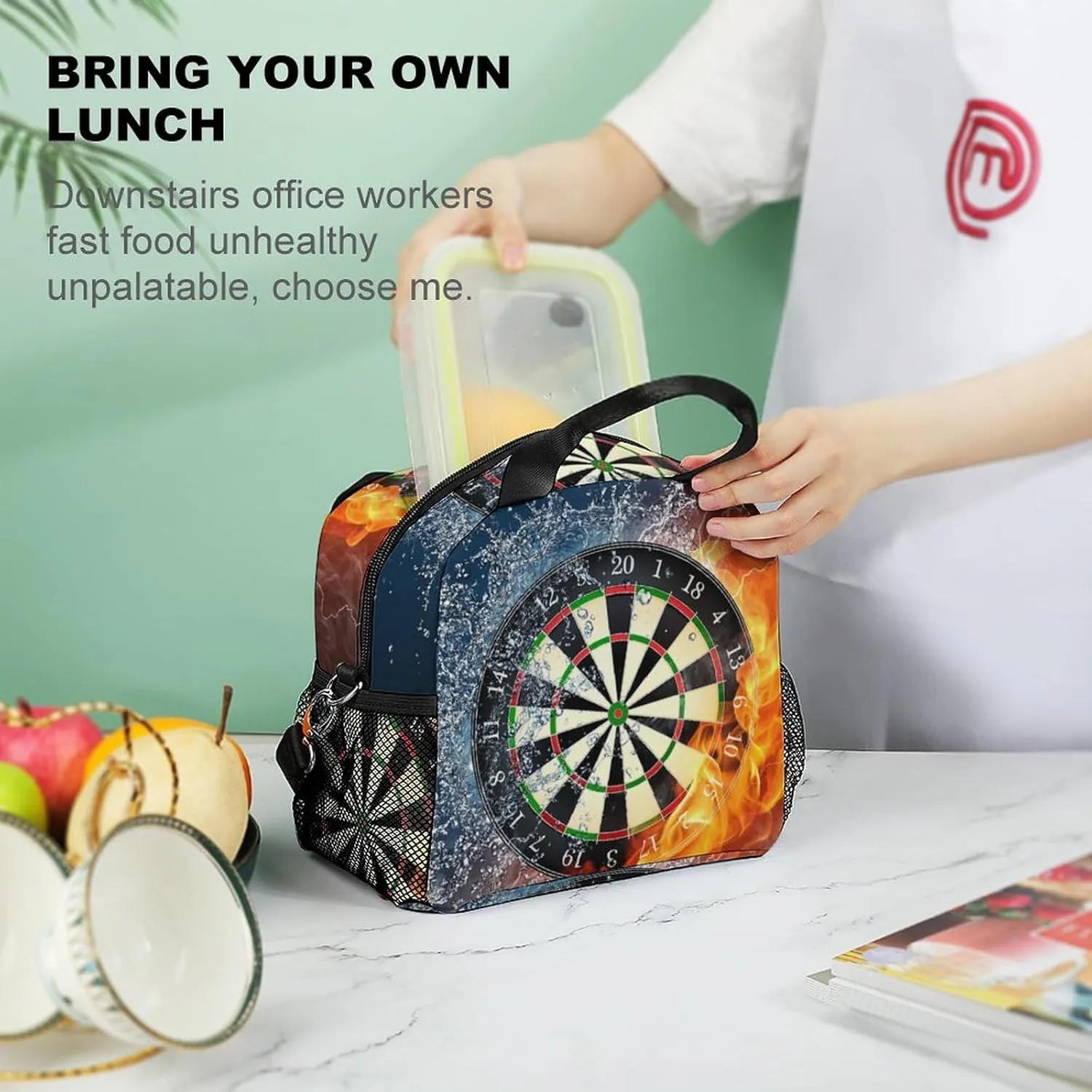 Dart Board Target Ice Fire Art Adjustable Shoulder Strap Insulated And Leak Proof Premium Lunch Bag Unisex
