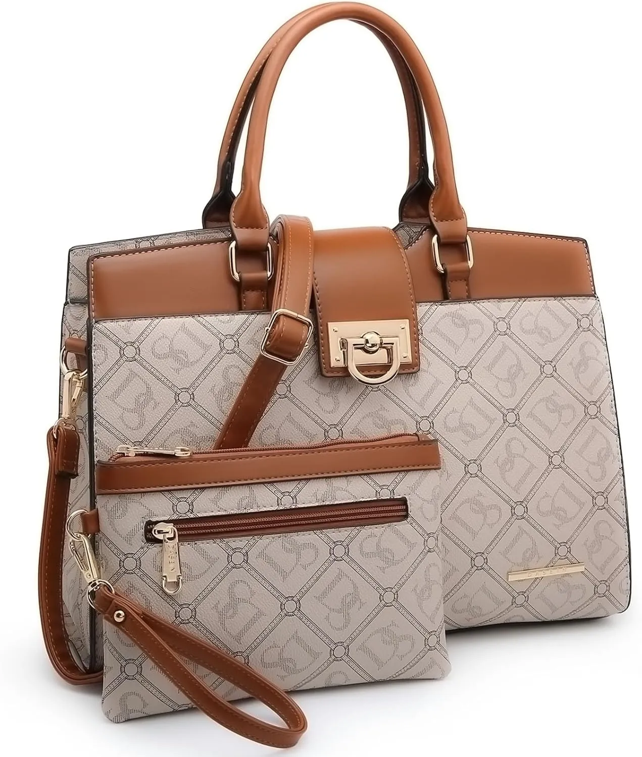 Dasein Handbags for Women Purses Monogram Satchel Purse Large Tote Ladies Handbag Shoulder Bags Top Handle Work Bag 2pcs Set