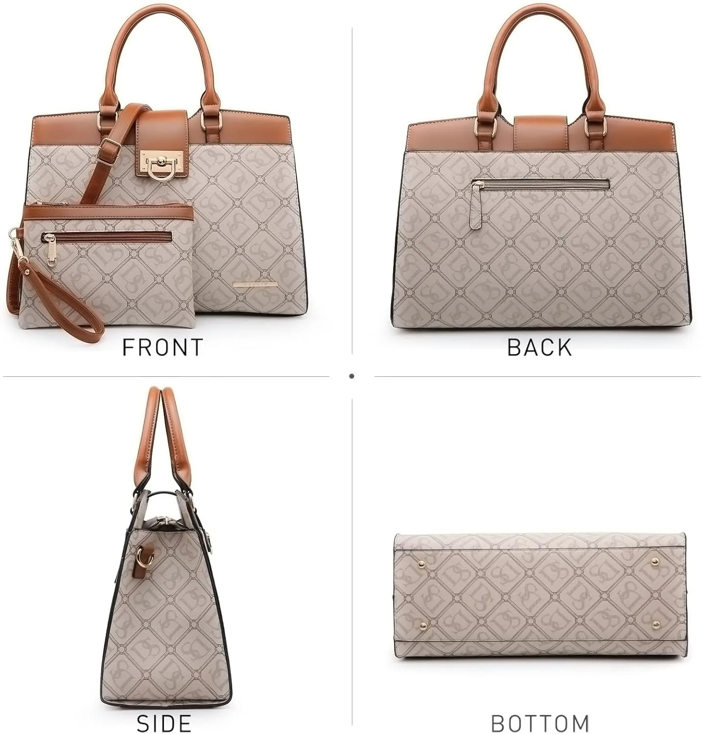 Dasein Handbags for Women Purses Monogram Satchel Purse Large Tote Ladies Handbag Shoulder Bags Top Handle Work Bag 2pcs Set