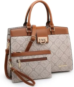 Dasein Handbags for Women Purses Monogram Satchel Purse Large Tote Ladies Handbag Shoulder Bags Top Handle Work Bag 2pcs Set