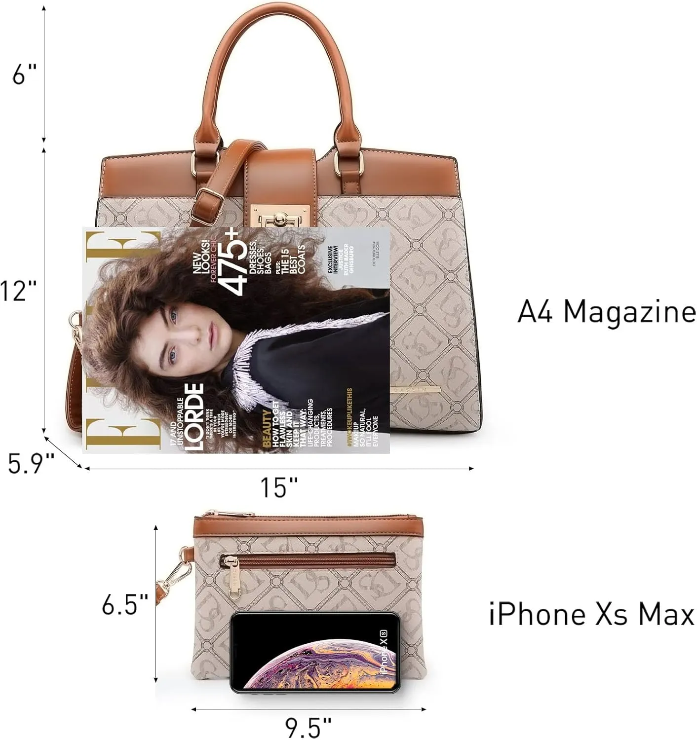 Dasein Handbags for Women Purses Monogram Satchel Purse Large Tote Ladies Handbag Shoulder Bags Top Handle Work Bag 2pcs Set