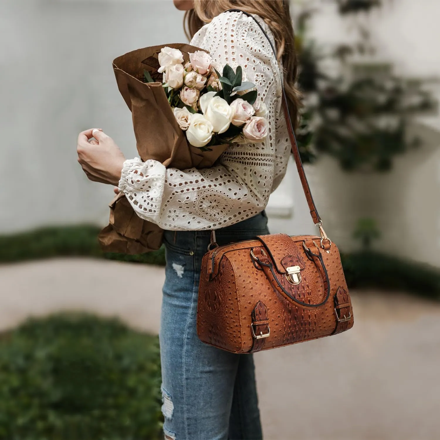 Dasein Women Barrel Handbags Fashion Satchel Bags Top Handle Shoulder Purses Vegan Leather Work Tote