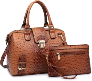 Dasein Women Barrel Handbags Fashion Satchel Bags Top Handle Shoulder Purses Vegan Leather Work Tote