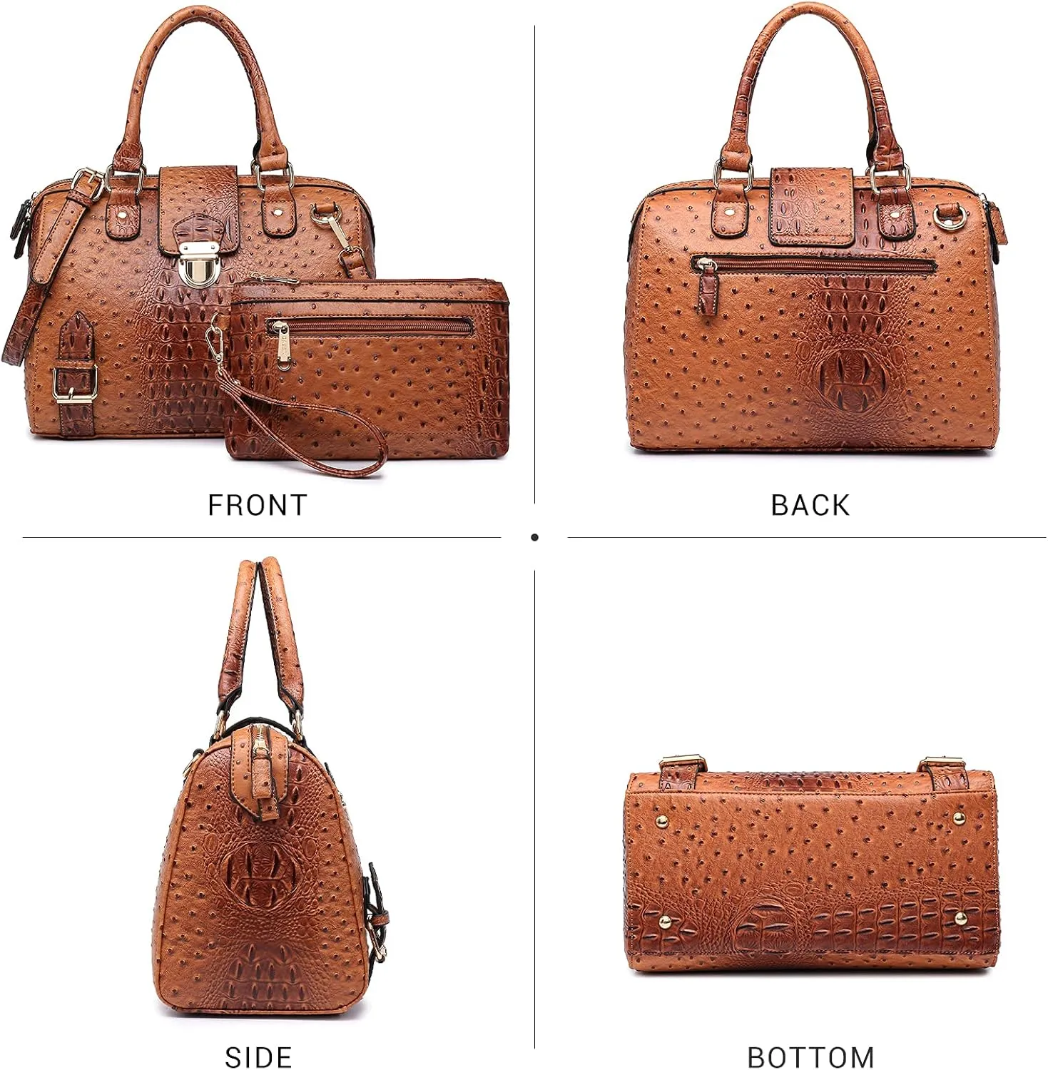 Dasein Women Barrel Handbags Fashion Satchel Bags Top Handle Shoulder Purses Vegan Leather Work Tote