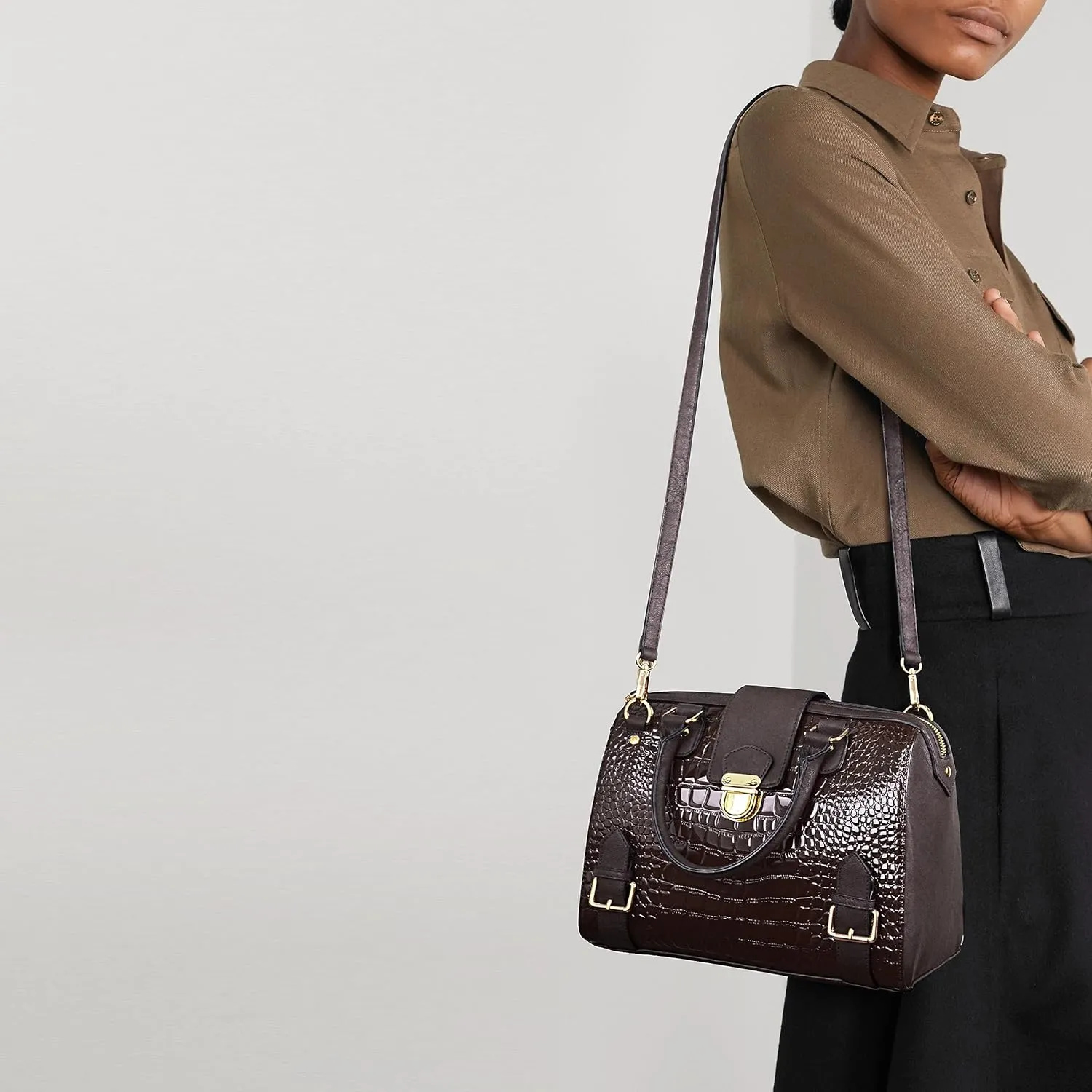 Dasein Women Barrel Handbags Fashion Satchel Bags Top Handle Shoulder Purses Vegan Leather Work Tote