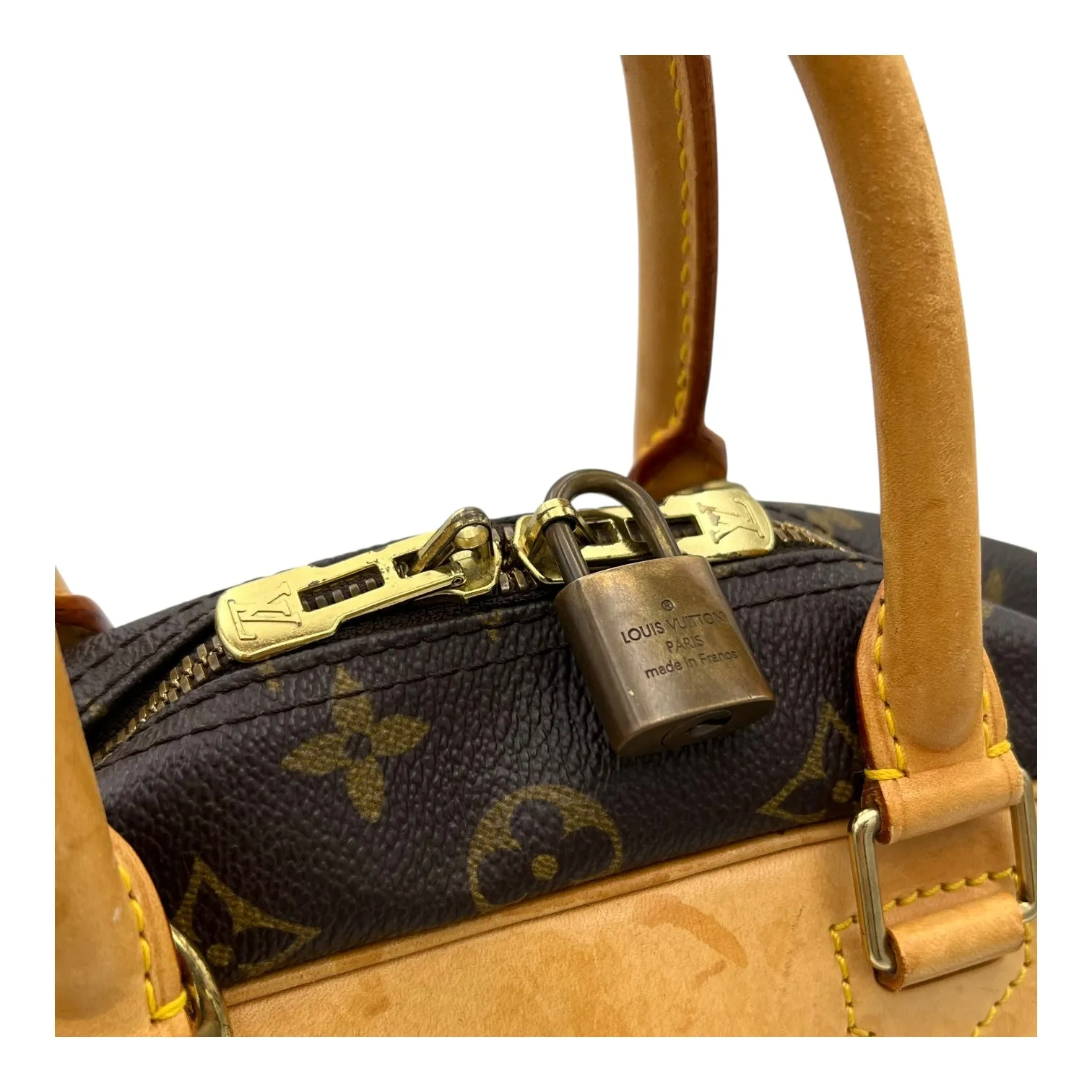 Deauville Top Handle Bag Brown in Monogram Coated Canvas, Gold hardware