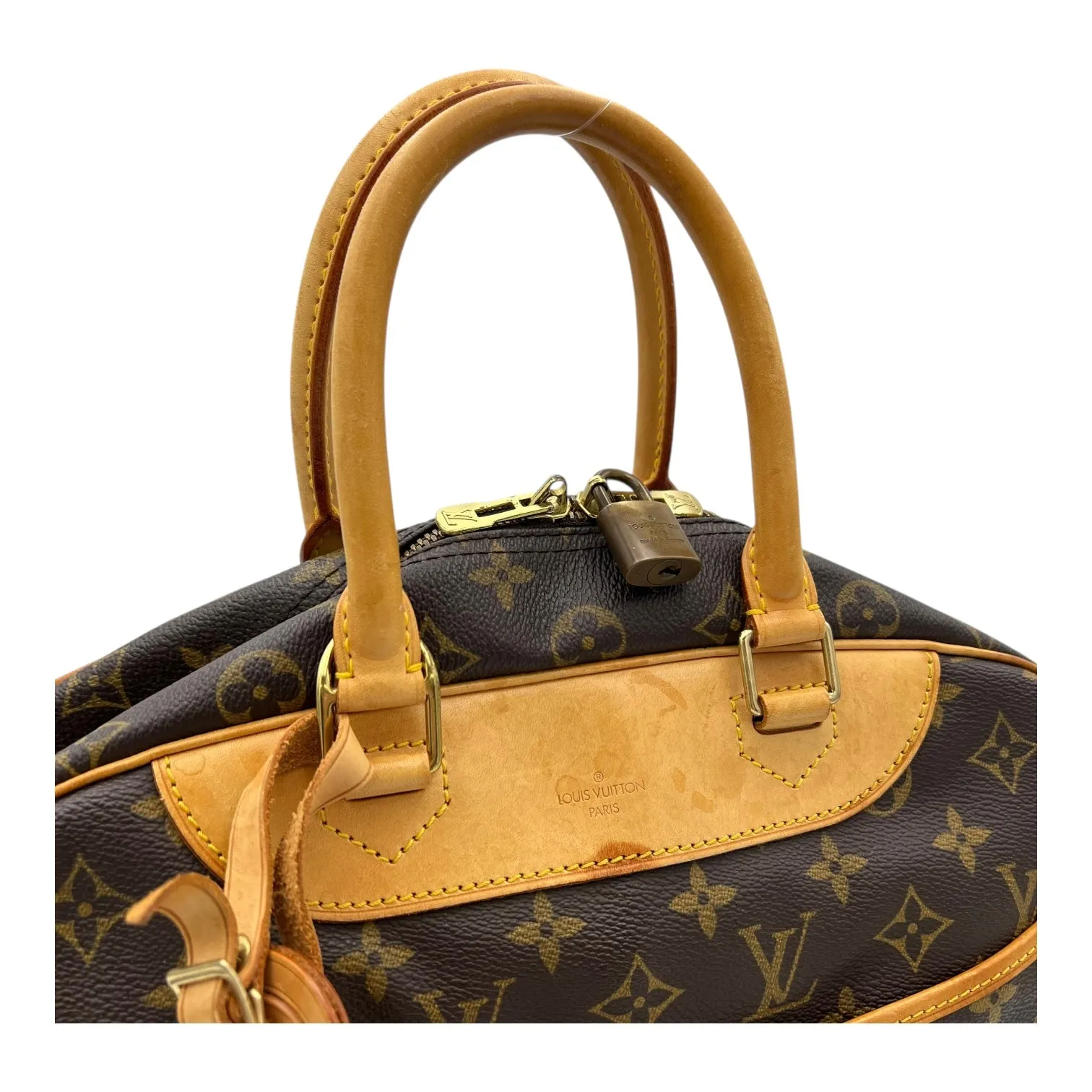 Deauville Top Handle Bag Brown in Monogram Coated Canvas, Gold hardware