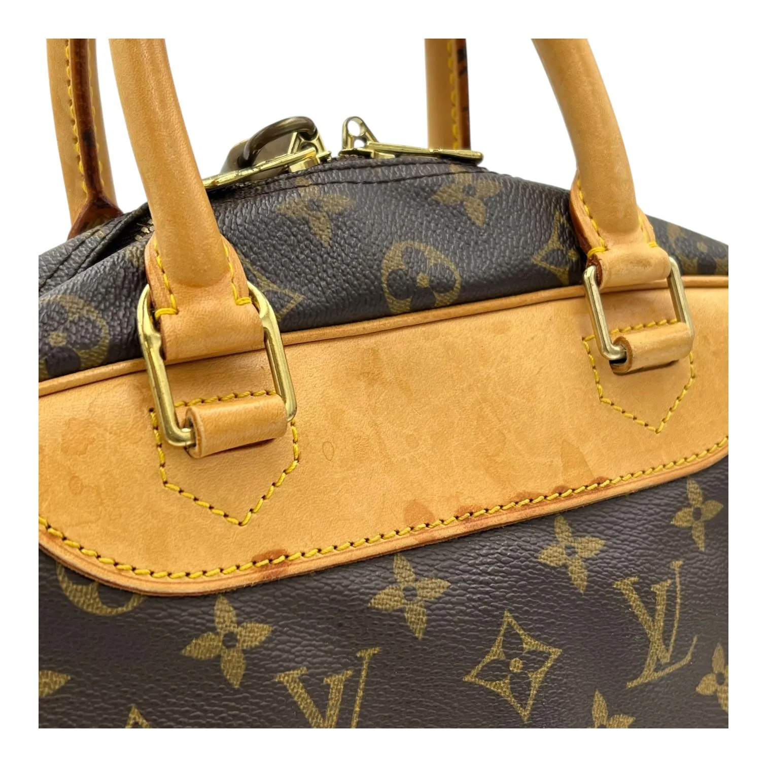 Deauville Top Handle Bag Brown in Monogram Coated Canvas, Gold hardware