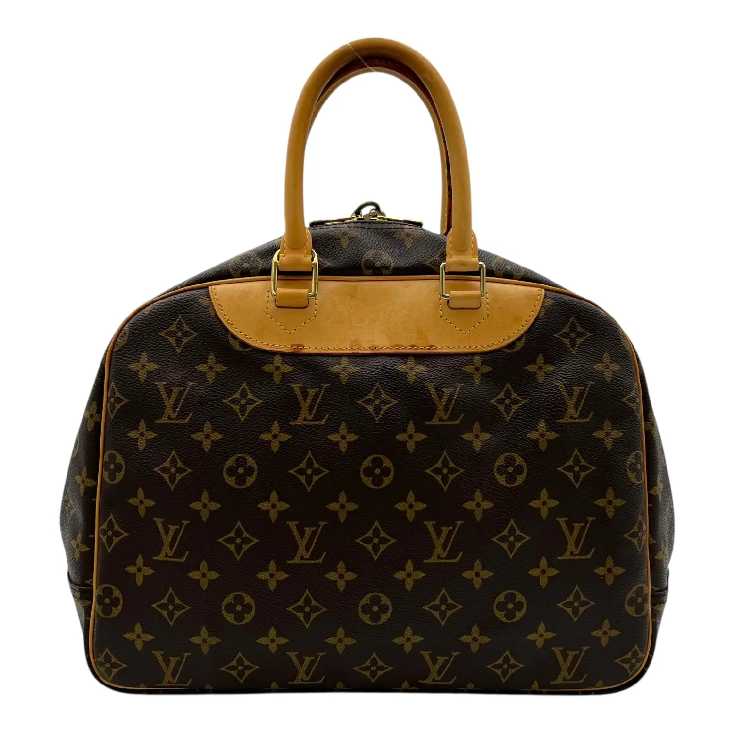 Deauville Top Handle Bag Brown in Monogram Coated Canvas, Gold hardware
