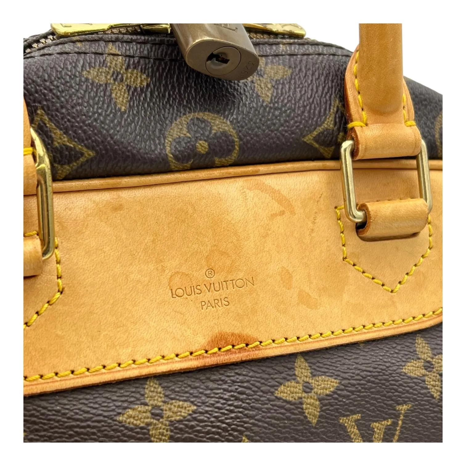 Deauville Top Handle Bag Brown in Monogram Coated Canvas, Gold hardware