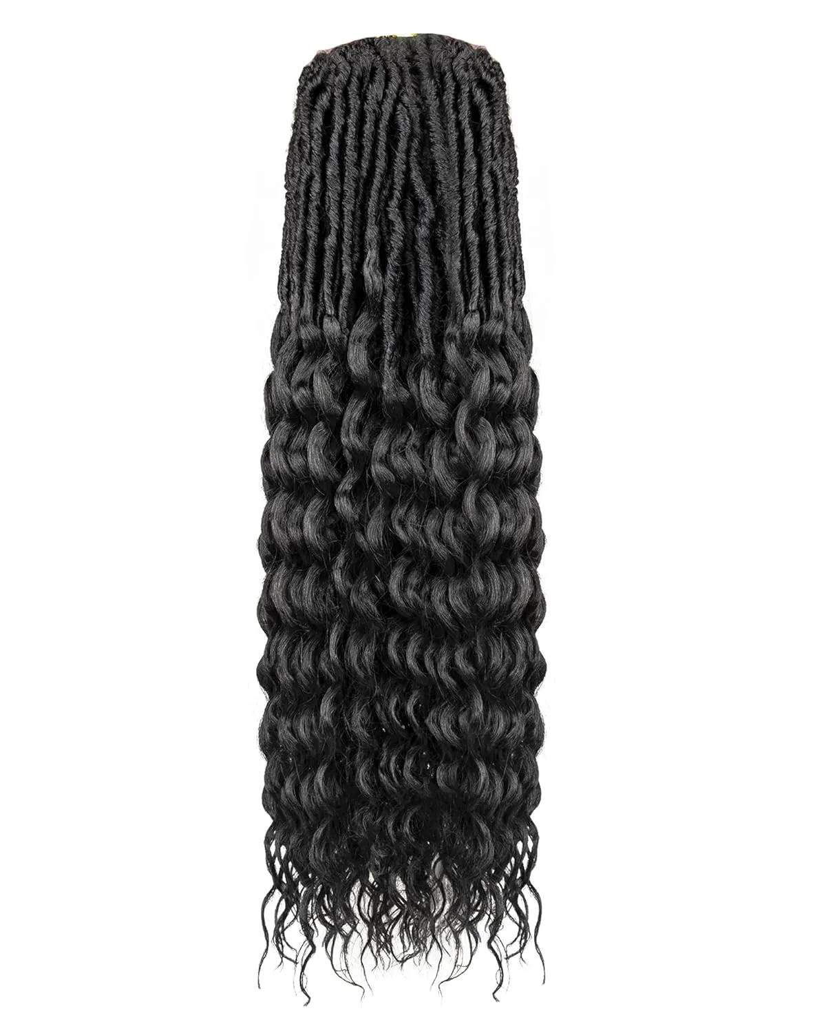 Deep Wave Faux Locs Crochet Hair- 24 Inches 8 Packs Pre Looped Natural Black 112 Strand Synthetic Hair Extensions, Soft Goddess Locs Braids with Long Deep Wave Curly Ends(24"-8 Packs,1B)