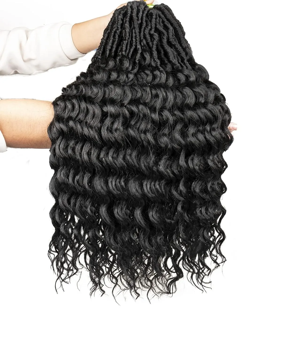 Deep Wave Faux Locs Crochet Hair- 24 Inches 8 Packs Pre Looped Natural Black 112 Strand Synthetic Hair Extensions, Soft Goddess Locs Braids with Long Deep Wave Curly Ends(24"-8 Packs,1B)