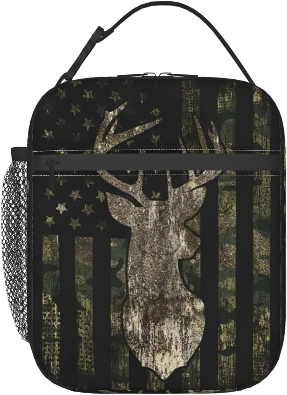 Deer moose camouflage american flagReusable Lunch Box Insulation Lunch Bag Containers Tote Handbag Ice Packs For Women Men Teens Girls