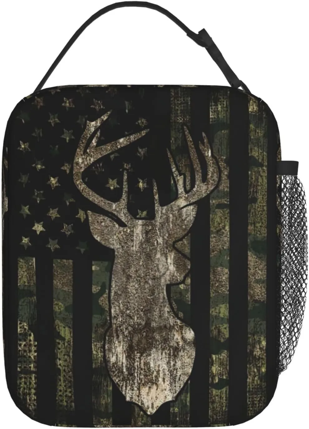 Deer moose camouflage american flagReusable Lunch Box Insulation Lunch Bag Containers Tote Handbag Ice Packs For Women Men Teens Girls