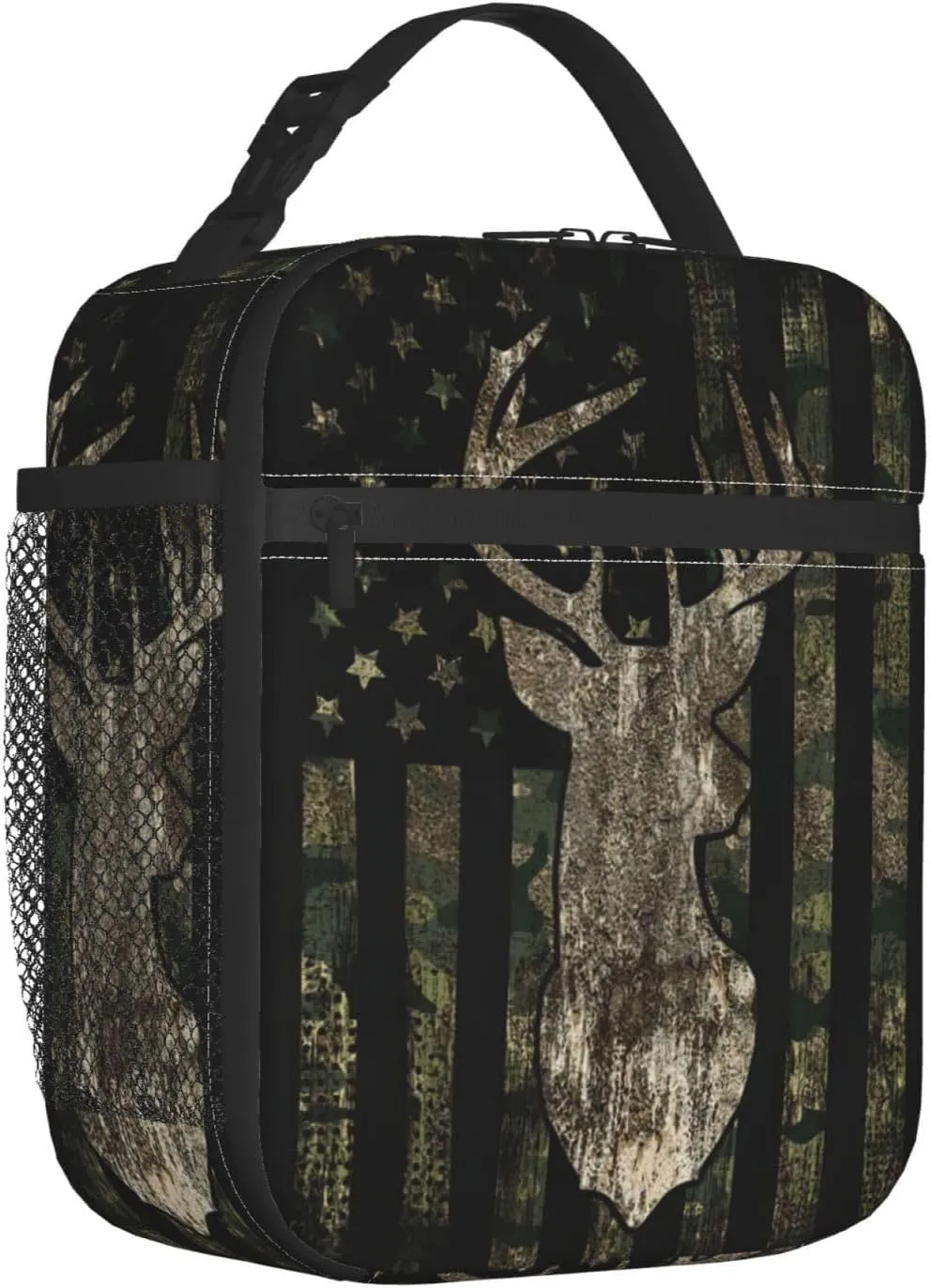 Deer moose camouflage american flagReusable Lunch Box Insulation Lunch Bag Containers Tote Handbag Ice Packs For Women Men Teens Girls