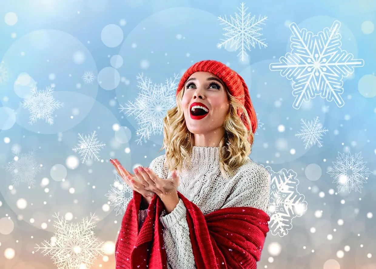deFouliao 10x8ft Winter Snowflake Backdrop Falling Snow Portrait Photography Background Christmas Ice Snowfall Flakes Backdrops Newborn Kids Baby Family Holiday Party Decorations Photo Booth Props