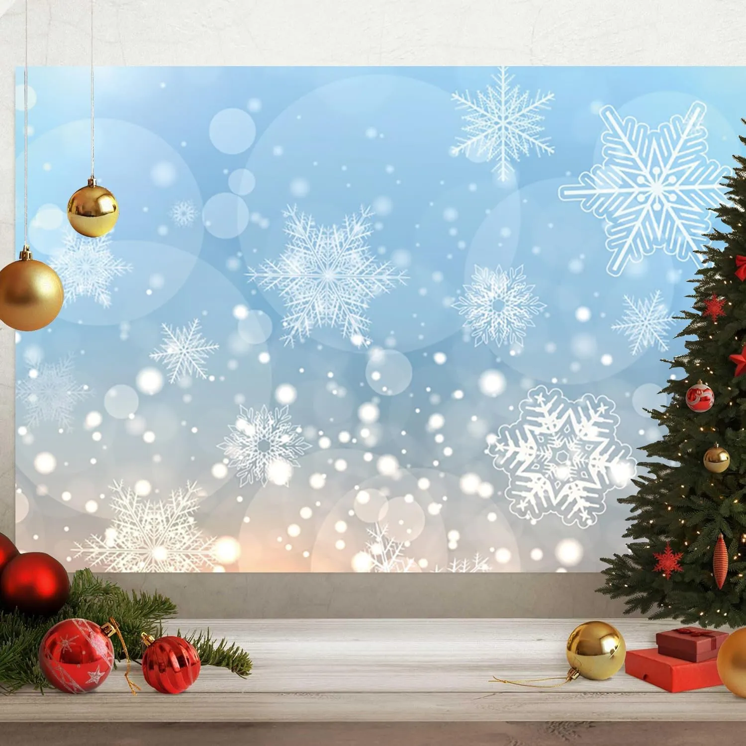deFouliao 10x8ft Winter Snowflake Backdrop Falling Snow Portrait Photography Background Christmas Ice Snowfall Flakes Backdrops Newborn Kids Baby Family Holiday Party Decorations Photo Booth Props