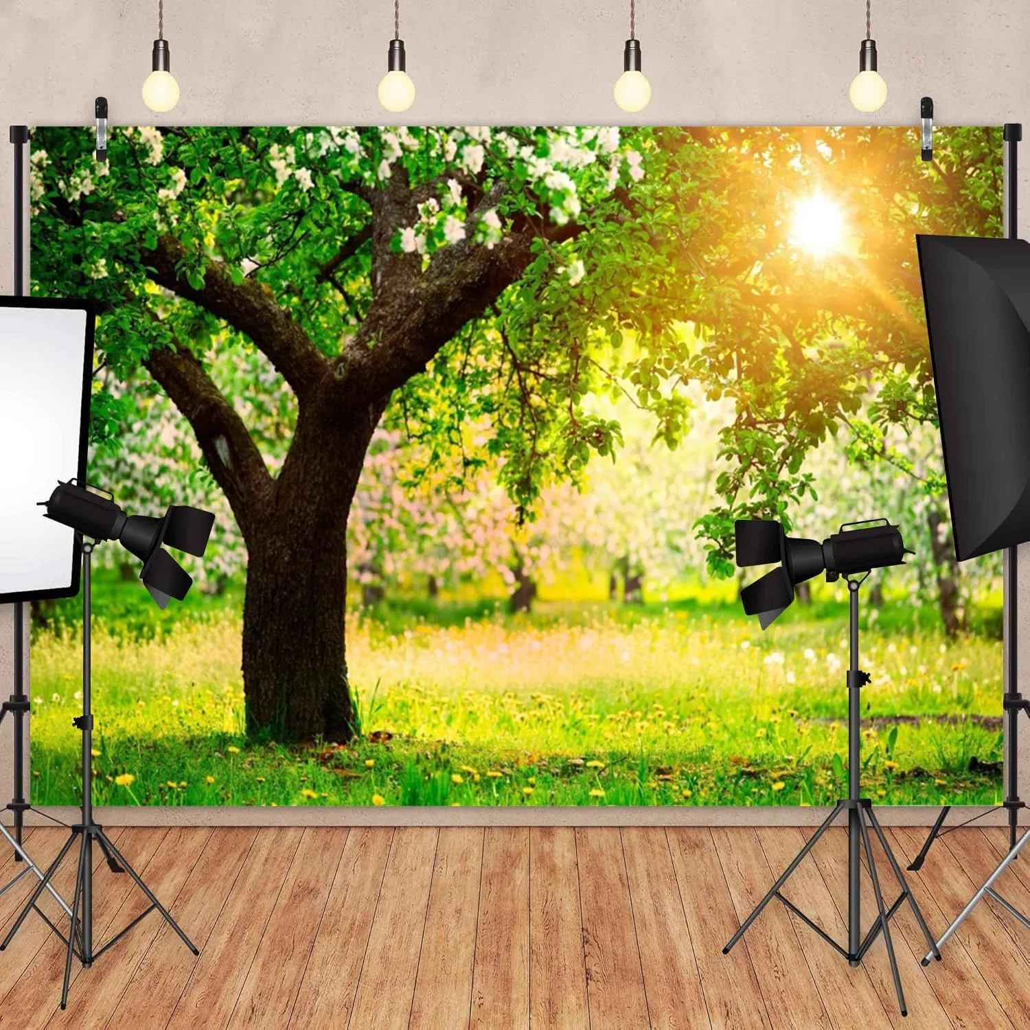 deFouliao 8x6ft Spring Backdrop Green Forest Grass Sunshine Flowers Photography Background Narual Outdoor Picnic Backdrops Kids Birthday Party Decorations Banner Photo Studio Props Supplies