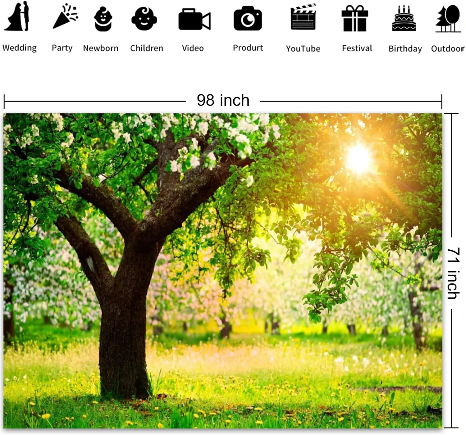 deFouliao 8x6ft Spring Backdrop Green Forest Grass Sunshine Flowers Photography Background Narual Outdoor Picnic Backdrops Kids Birthday Party Decorations Banner Photo Studio Props Supplies