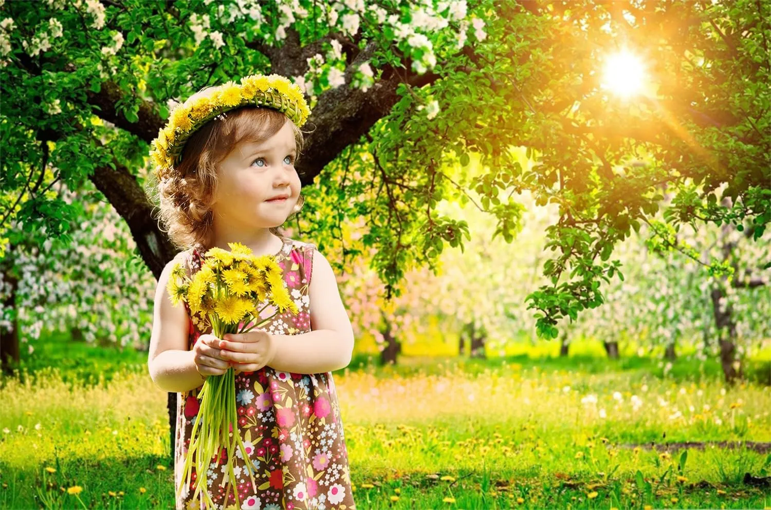 deFouliao 8x6ft Spring Backdrop Green Forest Grass Sunshine Flowers Photography Background Narual Outdoor Picnic Backdrops Kids Birthday Party Decorations Banner Photo Studio Props Supplies
