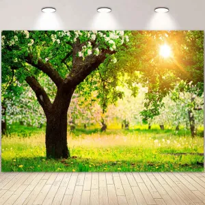 deFouliao 8x6ft Spring Backdrop Green Forest Grass Sunshine Flowers Photography Background Narual Outdoor Picnic Backdrops Kids Birthday Party Decorations Banner Photo Studio Props Supplies