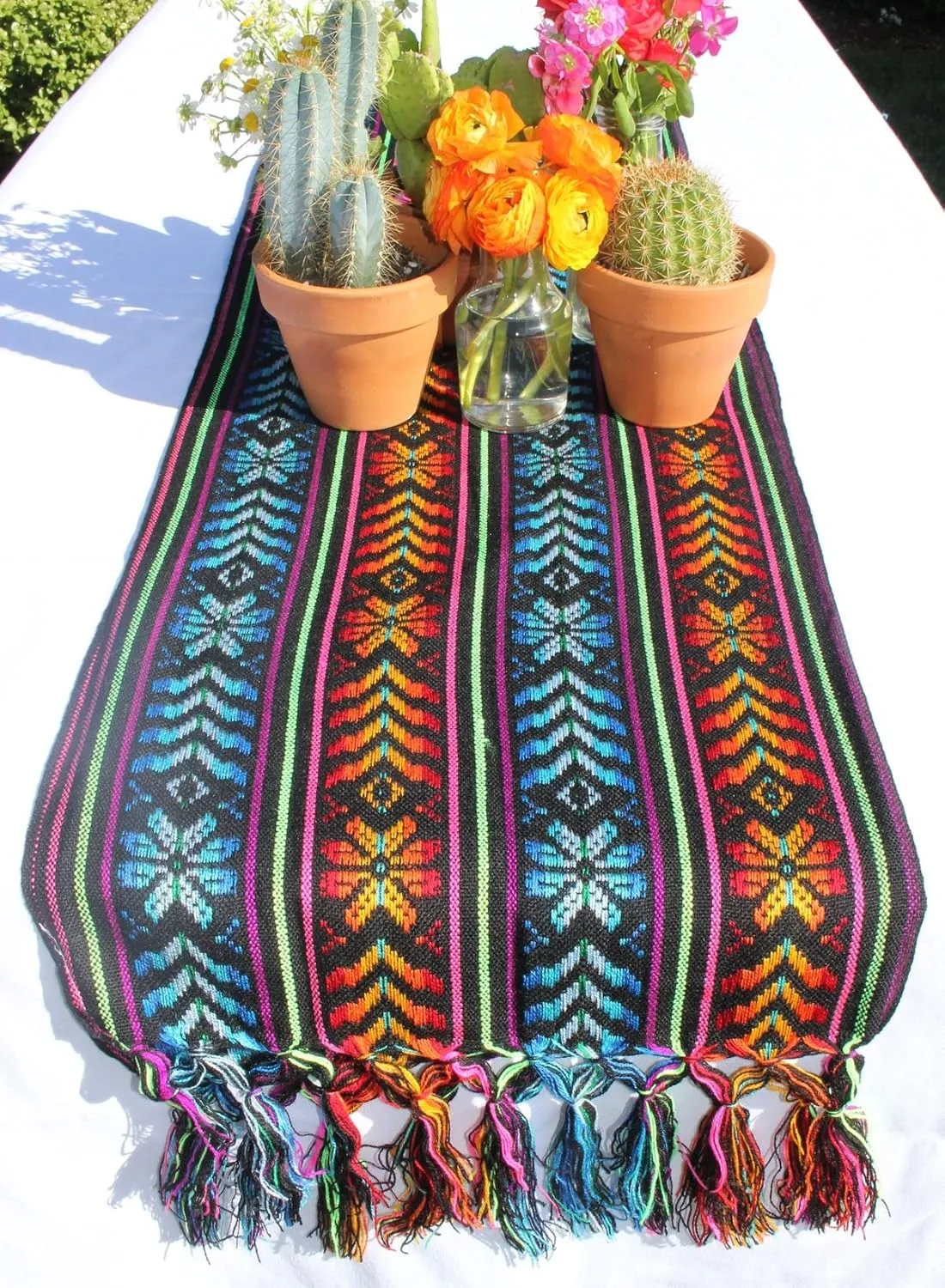 Del Mex Woven Rebozo Style Mexican Table Runner Scarf (Black)