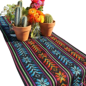 Del Mex Woven Rebozo Style Mexican Table Runner Scarf (Black)