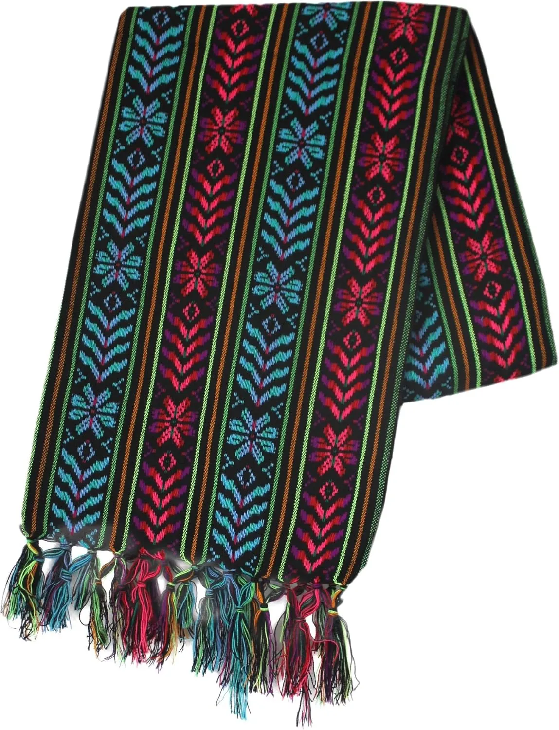 Del Mex Woven Rebozo Style Mexican Table Runner Scarf (Black)