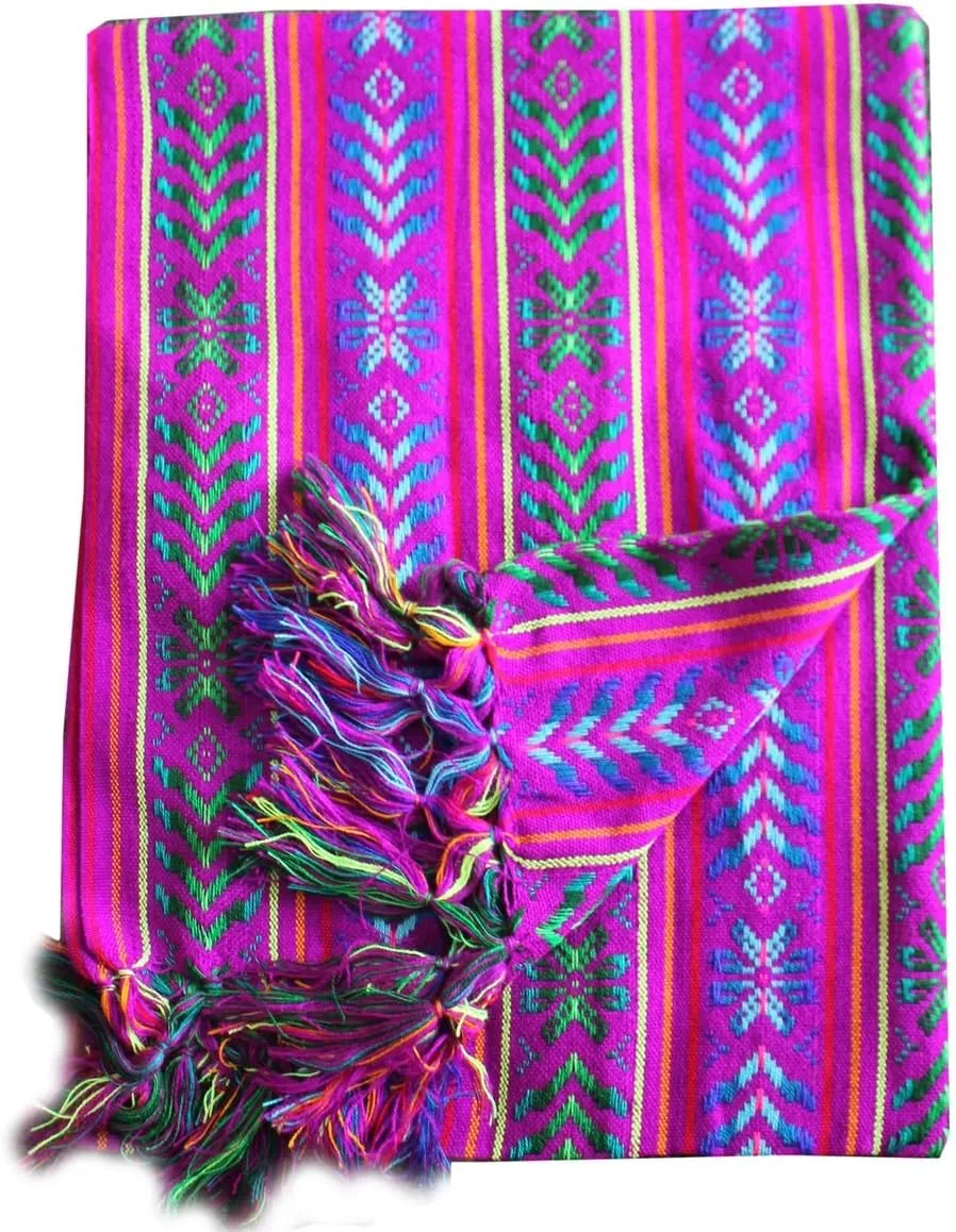 Del Mex Woven Rebozo Style Mexican Table Runner Scarf (Electric Purple)