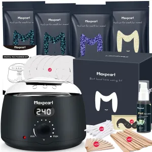 Digital Waxing Kit - Women Men Hard Wax Melt Warmer Kit for Hair Removal - Sensitive Skin, Eyebrows, Face, Underarms, Brazilian, Bikini, Legs