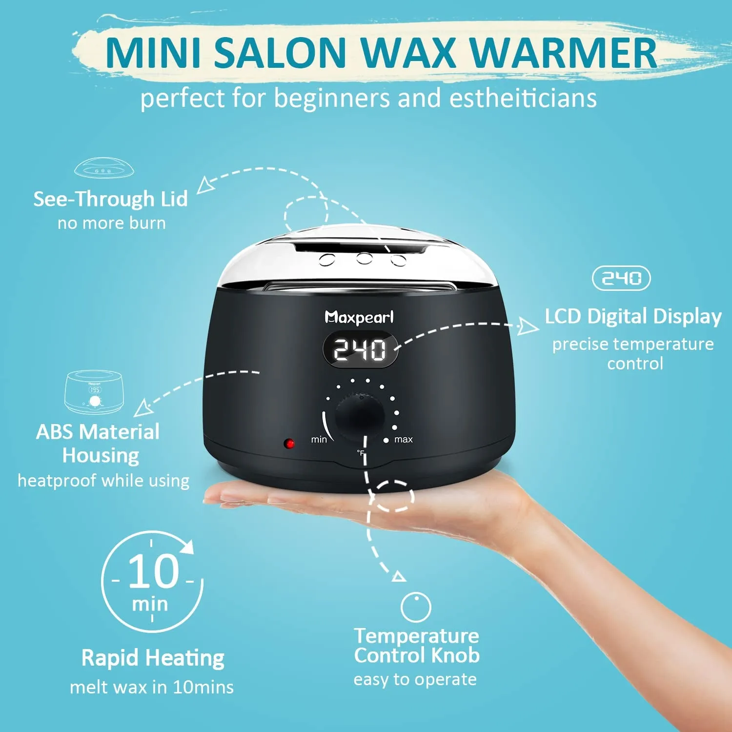 Digital Waxing Kit - Women Men Hard Wax Melt Warmer Kit for Hair Removal - Sensitive Skin, Eyebrows, Face, Underarms, Brazilian, Bikini, Legs