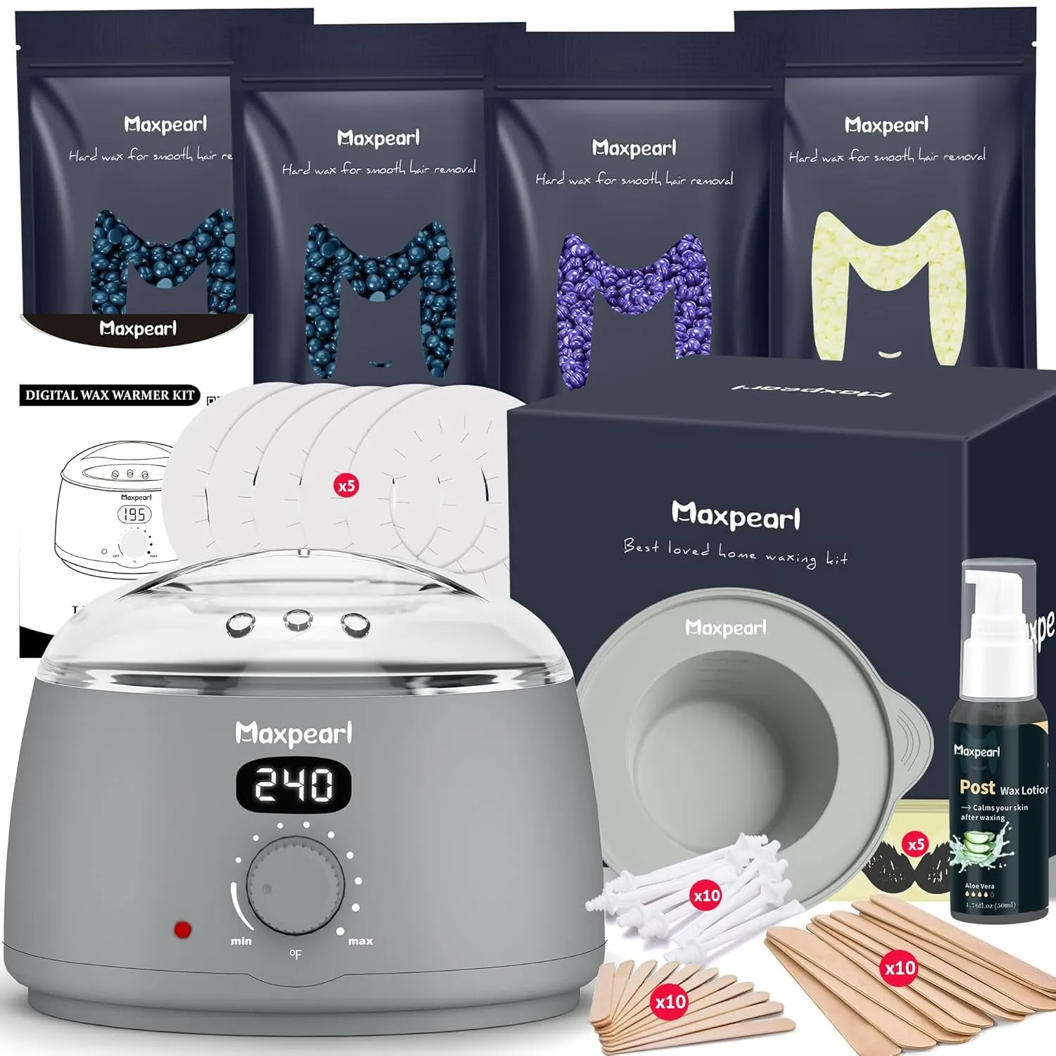 Digital Waxing Kit - Women Men Hard Wax Melt Warmer Kit for Hair Removal - Sensitive Skin, Eyebrows, Face, Underarms, Brazilian, Bikini, Legs