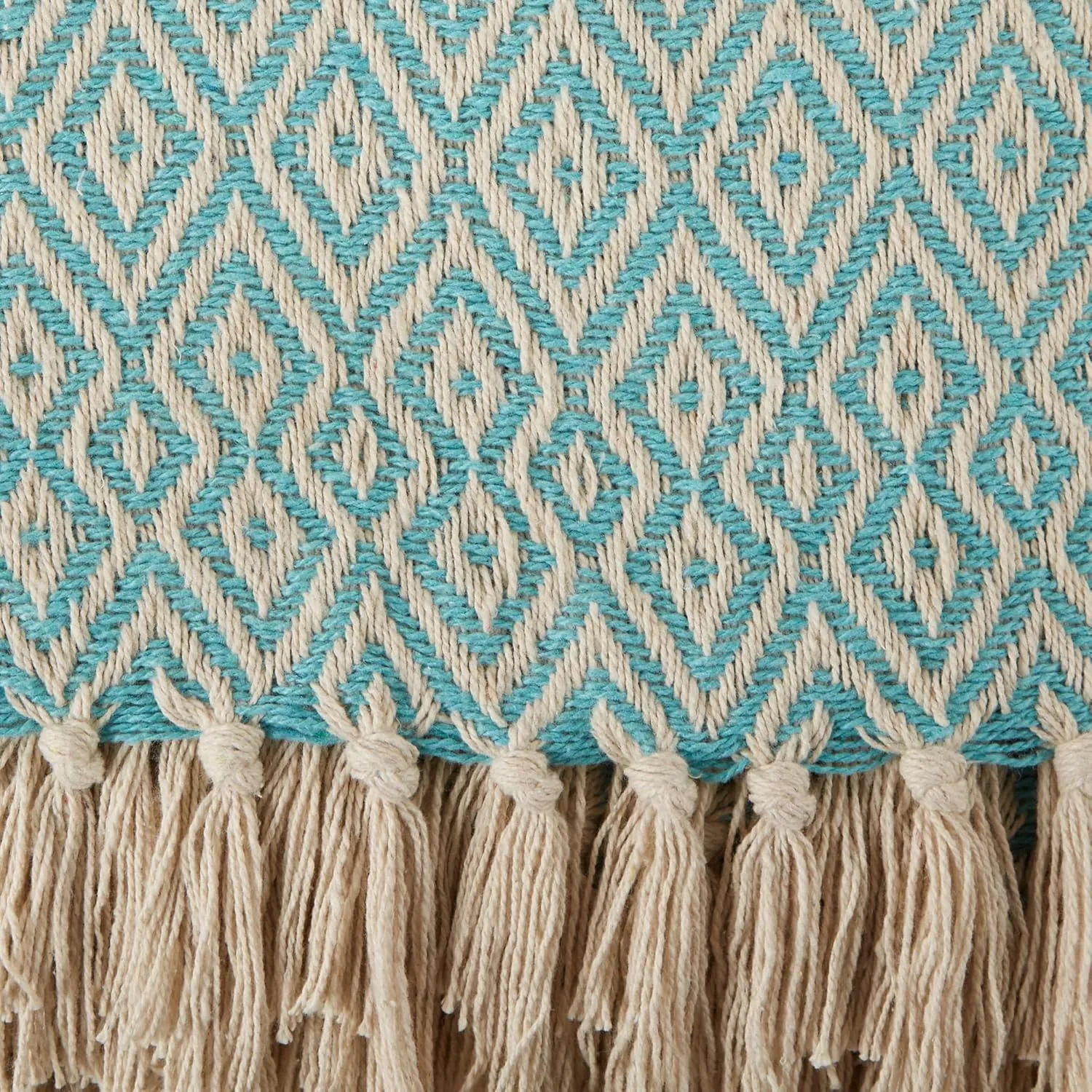 DII Rustic Farmhouse Double Diamond Woven Throw, 50x60, Aqua