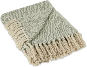 DII Rustic Farmhouse Double Diamond Woven Throw, 50x60, Artichoke Green
