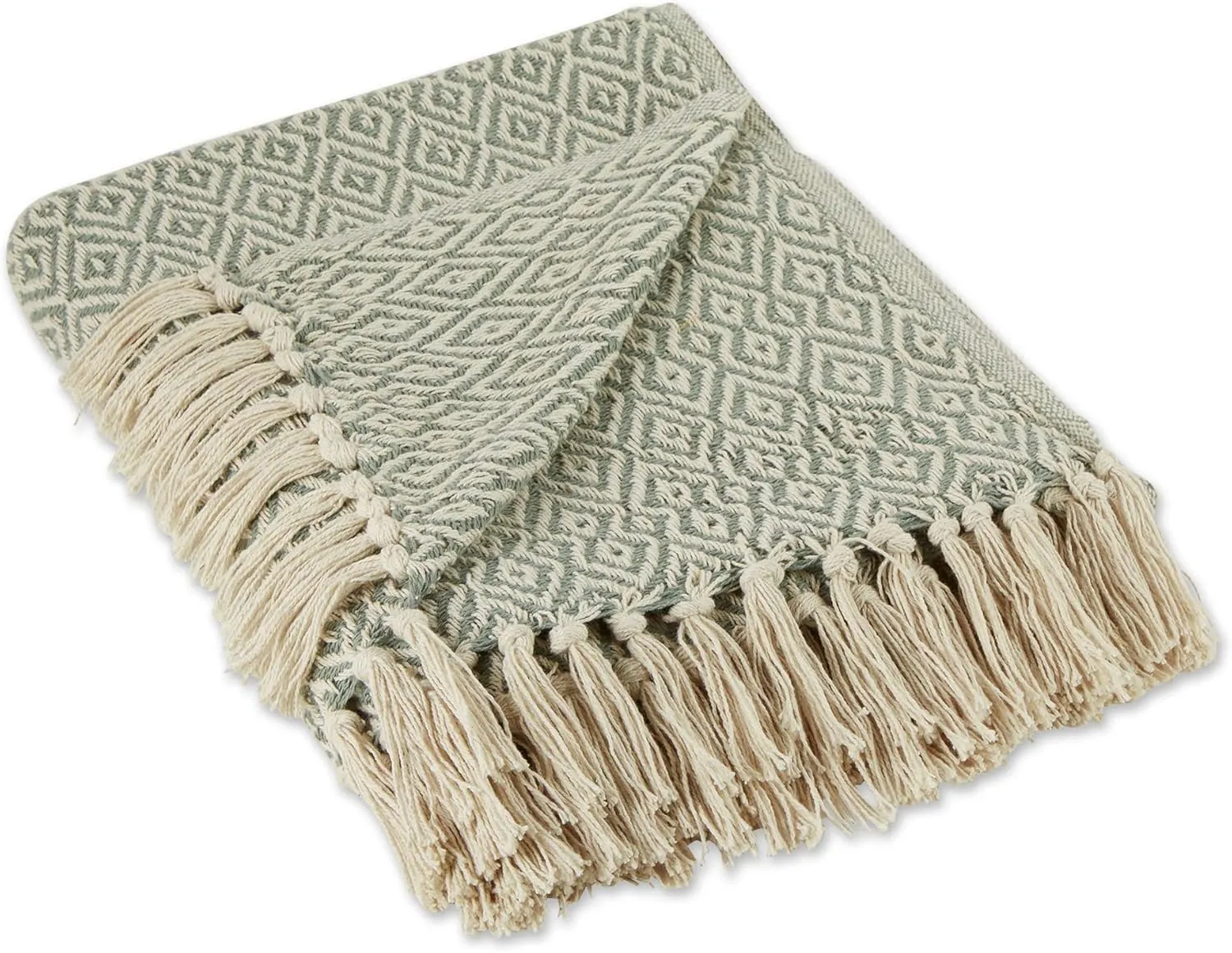 DII Rustic Farmhouse Double Diamond Woven Throw, 50x60, Artichoke Green