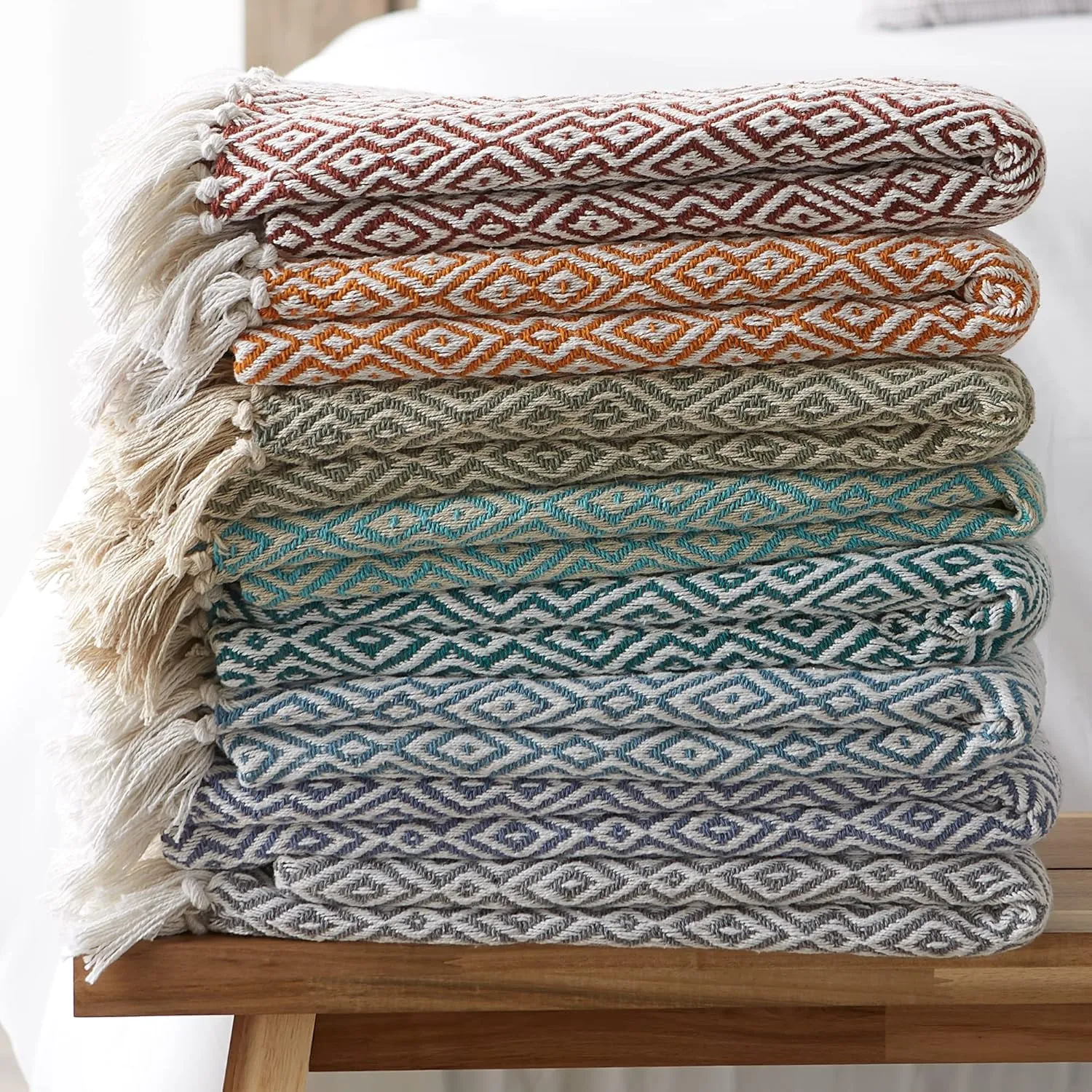 DII Rustic Farmhouse Double Diamond Woven Throw, 50x60, Cinnamon
