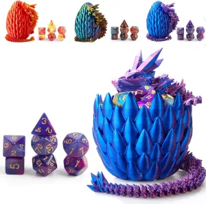 DND Dice Set (7 Pieces) and 3D Printed Dragon Egg,Fidget Toys,Surprise Dragon Egg and Polyhedral Dice Set with Gift Box,Playing Game with Dragon Eggs for RPG DND MTG