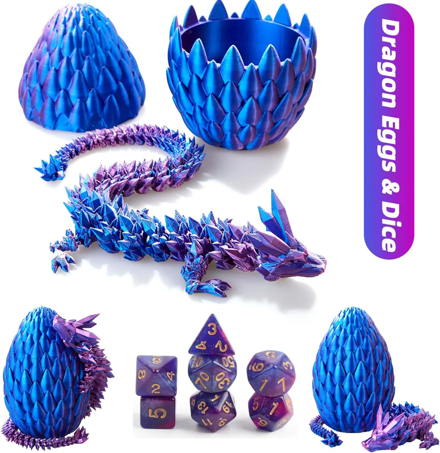 DND Dice Set (7 Pieces) and 3D Printed Dragon Egg,Fidget Toys,Surprise Dragon Egg and Polyhedral Dice Set with Gift Box,Playing Game with Dragon Eggs for RPG DND MTG