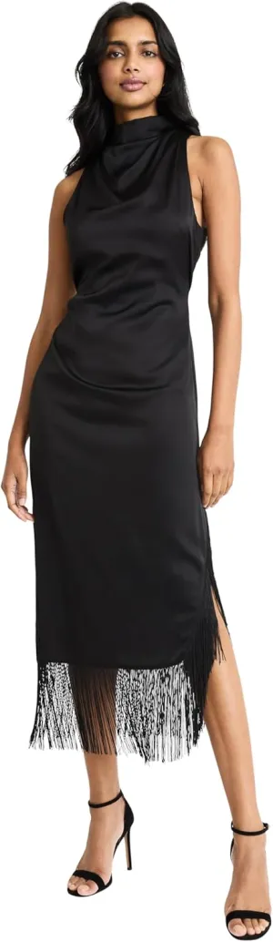 Donna Morgan Women's Cowl Neck Maxi with Fringe Hem