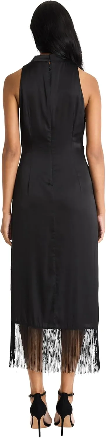 Donna Morgan Women's Cowl Neck Maxi with Fringe Hem