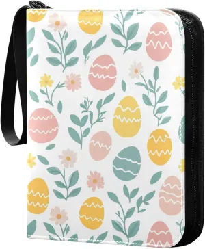 Doodle Colorful Easter Egg Pattern Card Holder, Card Holder Album with 400 Card Slots in 50 Pages for Display, Storage, Portability