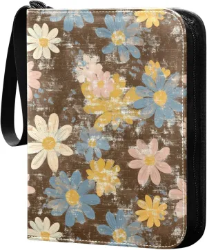 Doodle Colorful Flower Pattern Card Holder, Card Holder Album with 400 Card Slots in 50 Pages for Display, Storage, Portability