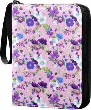 Doodle Colorful Flowers Card Holder, Card Holder Album with 400 Card Slots in 50 Pages for Display, Storage, Portability
