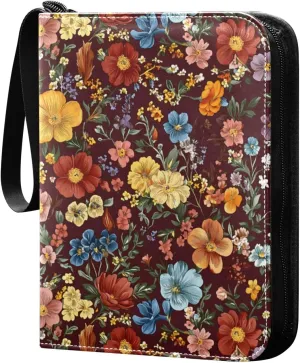 Doodle Colorful Flowers Card Holder, Card Holder Album with 400 Card Slots in 50 Pages for Display, Storage, Portability