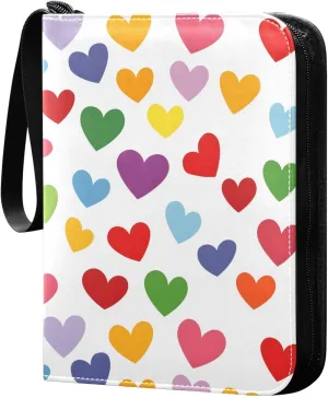 Doodle Colorful Heart Pattern Card Holder, Card Holder Album with 400 Card Slots in 50 Pages for Display, Storage, Portability