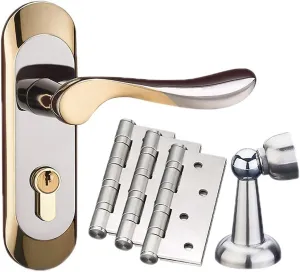 Door Knob Lever Single Tongue Door Lock Vintage Door Levers Indoor Solid Wood Door Handle for Laundry Room Hallway Closet Office Doors Door Lock with Handle (Color : Gold Cover D with Key)